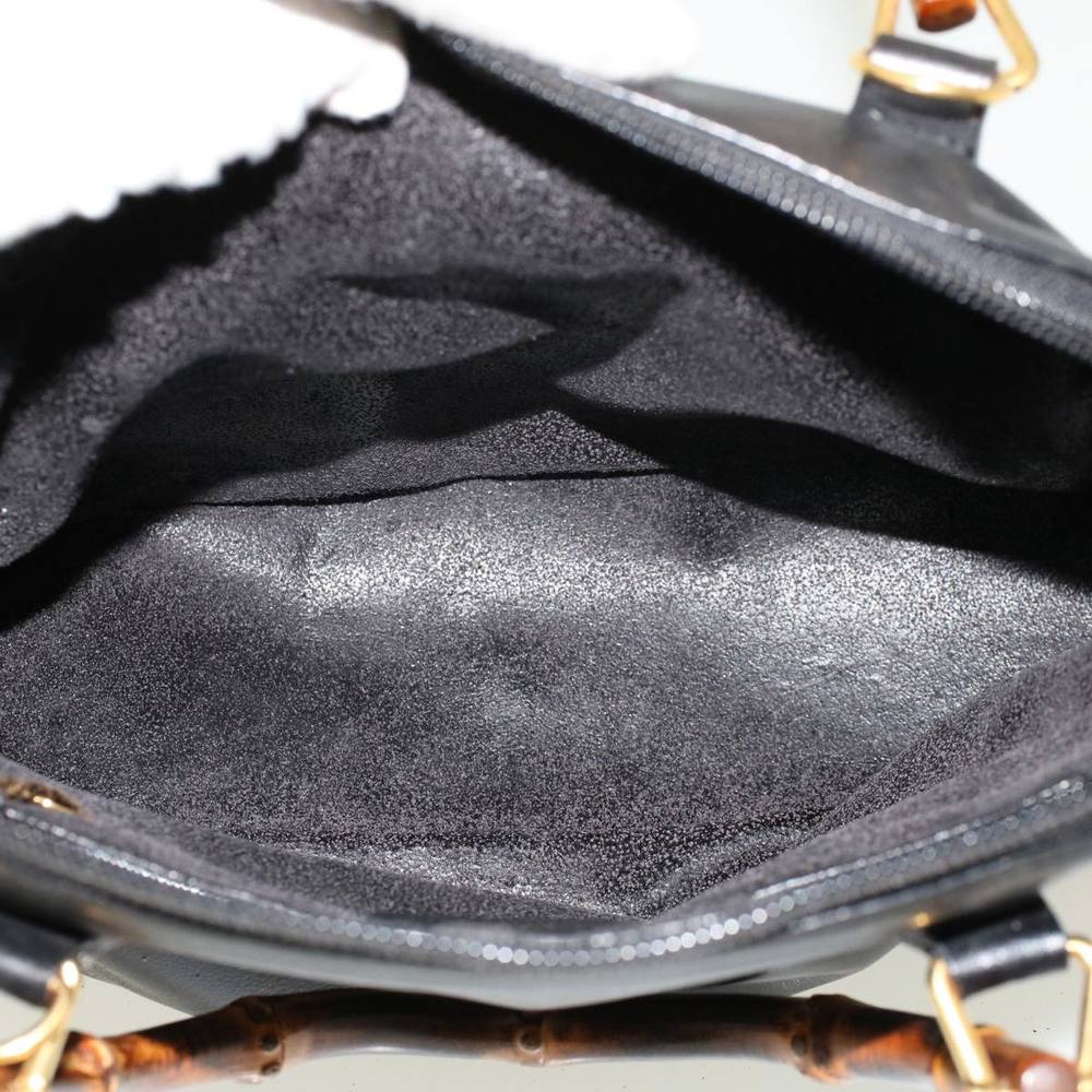 GUCCI Bamboo Hand Bag Leather 2way Black Auth 45974 - Picture 9 of 16